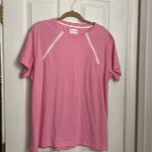 ComfyChemo® CHEMOWEAR : Women's Short Sleeve Chemotherapy Port Zipper Shirt - XL